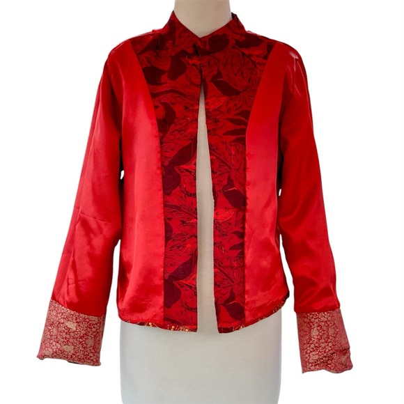 Draper’s & Damon’s Petites Red & Gold Embroidered Beaded Jacket Medium or Large - Picture 6 of 8